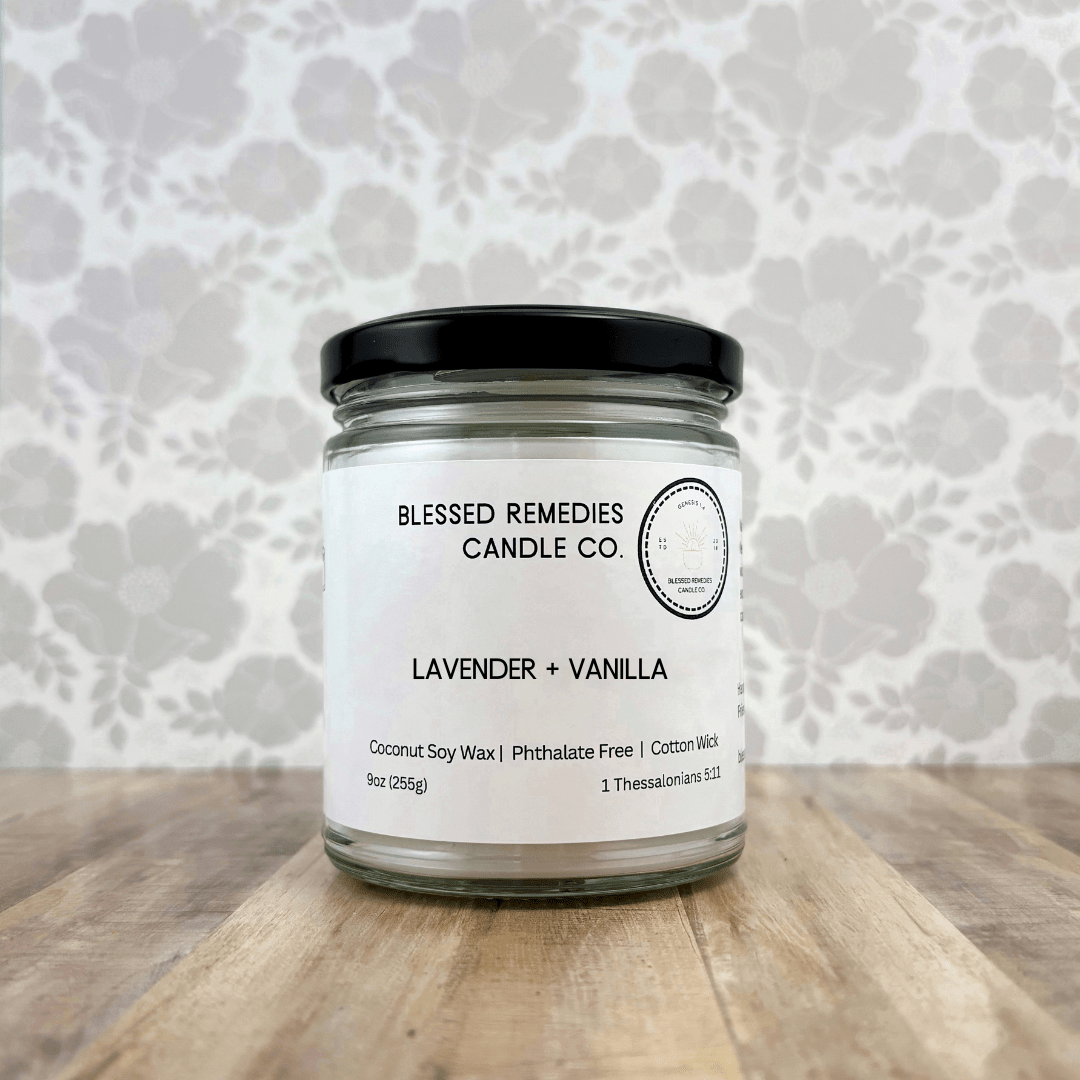 Lavender + Vanilla 9oz Coconut Soy Candle with Cotton Wick - Blessed Remedies Candle Co.