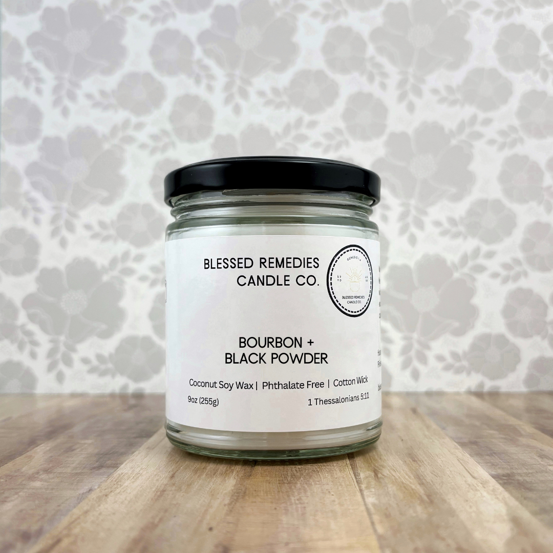 Bourbon + Black Powder 9oz Coconut Soy Candle with Cotton Wick